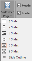 Slides Per Page drop-down gallery