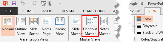 Handout Master View in PowerPoint 2013 for Windows