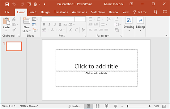 New presentation in PowerPoint 2016