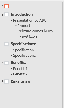 Imported text shown within Outline View