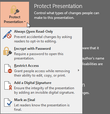 Protect Presentation option