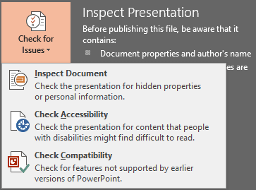 Inspect Presentation option