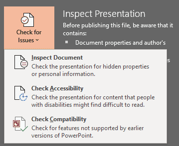 Inspect Presentation option 