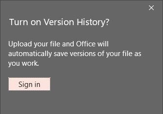 Turn on Version History? dialog box