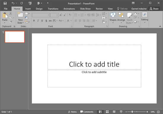 New presentation in PowerPoint 2016