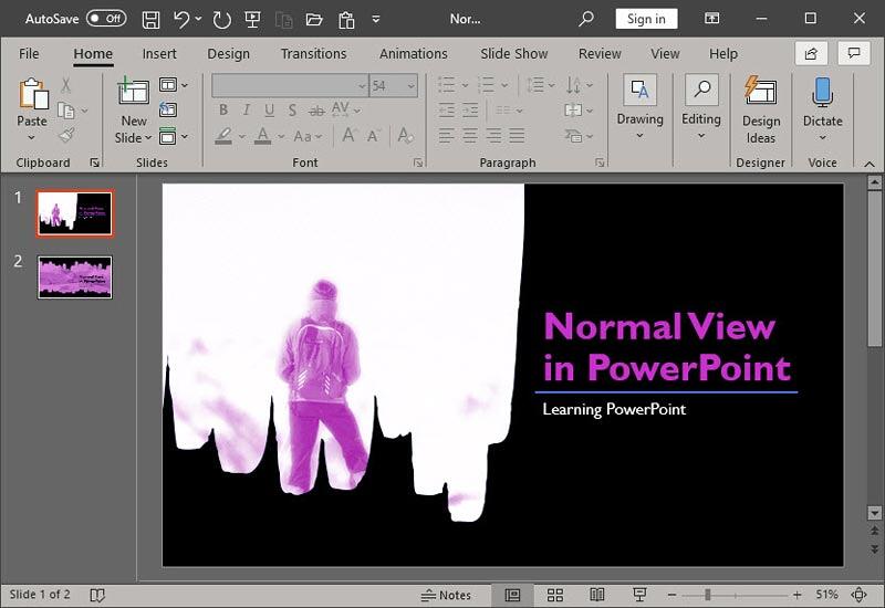 Normal View (Editing View) in PowerPoint 365 for Windows