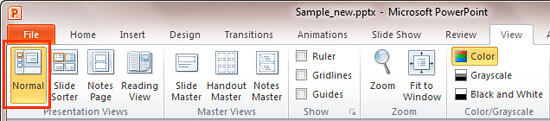 Normal button within Presentation Views group