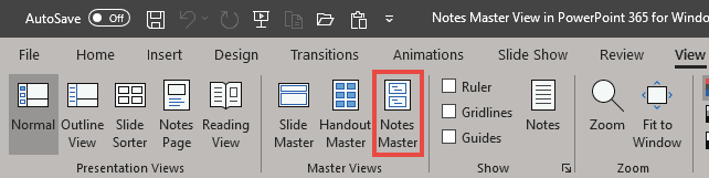 Notes Master button