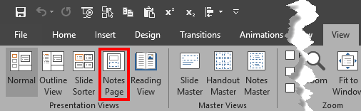 Notes Page button Notes Page button