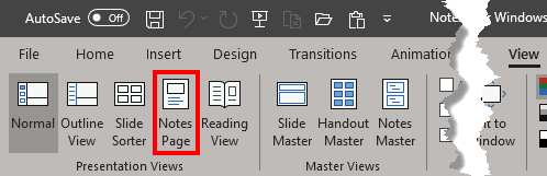 Notes Page button