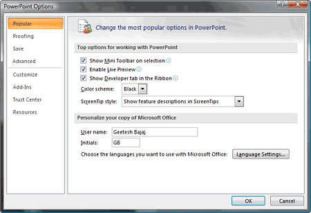 PowerPoint Options