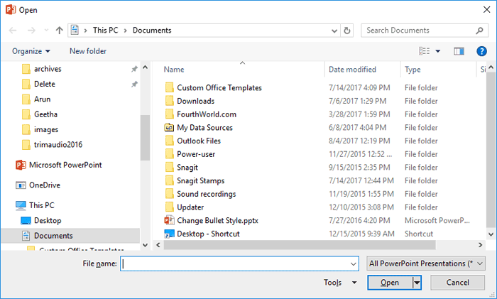 Open dialog box