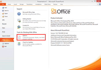 Options Tab in Backstage View in PowerPoint 2010 for Windows