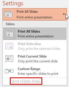 Print Tab of Backstage View in PowerPoint 2016 for Windows