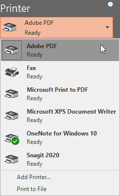 Printer drop-down list