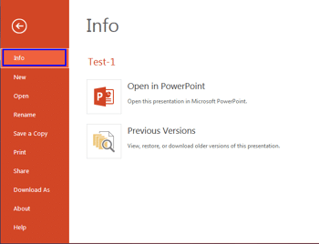 Info Tab of Backstage View in PowerPoint for the Web