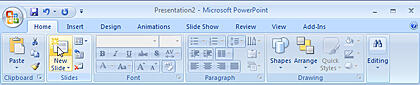 Inserting a New Slide in PowerPoint 2007 for Windows
