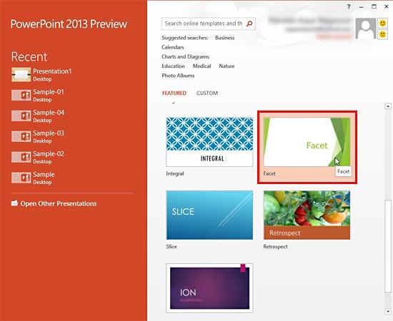 Facet Theme selected within the Presentation gallery