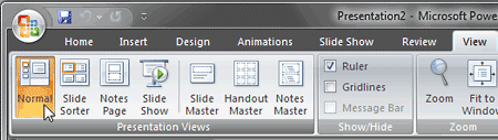 View tab of the Ribbon