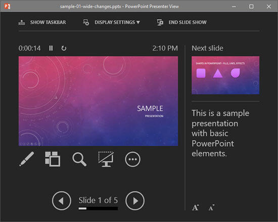 Presenter view in PowerPoint 2016