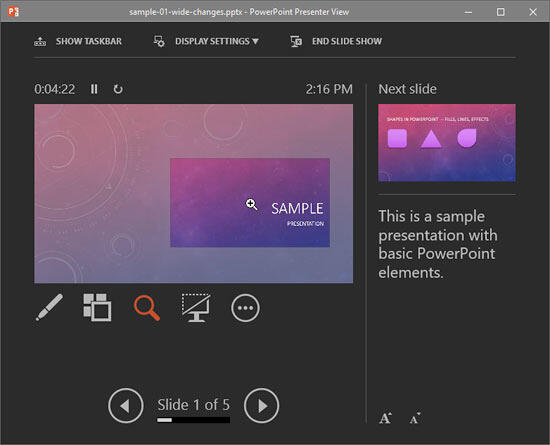 Zoom active within the Presenter view