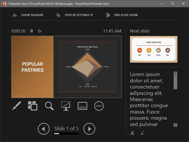 Presenter view in PowerPoint 365 Presenter view in PowerPoint 365