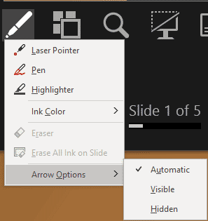 Contextual menu in Presenter view Contextual menu in Presenter view