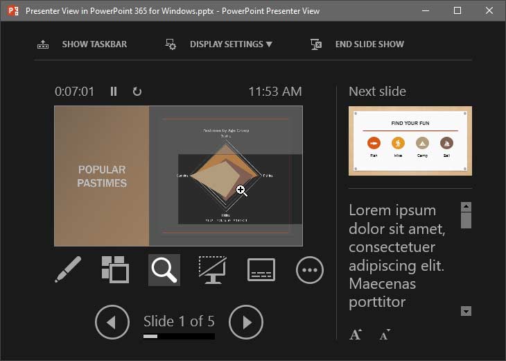 Zoom active within the Presenter view Zoom active within the Presenter view