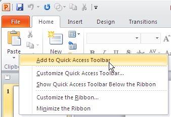 Add any command to the QAT with a right-click