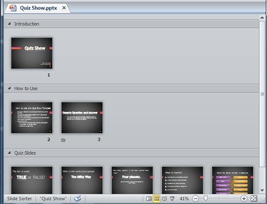 Presentation opened within the Slide Sorter view Presentation opened within the Slide Sorter view