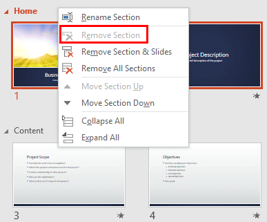 Remove Section option greyed out Remove Section option greyed out