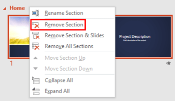 Removing Sections in PowerPoint 2016 for Windows