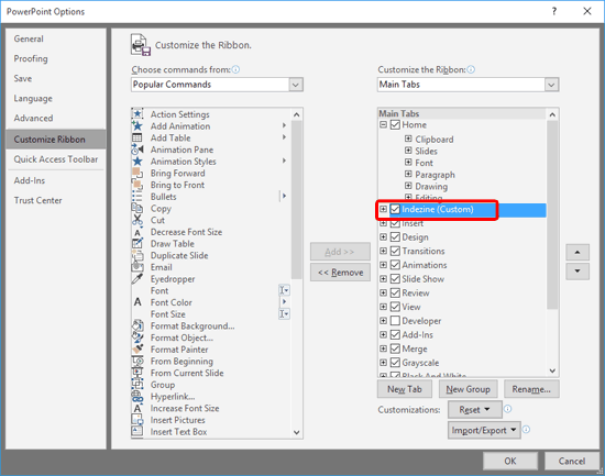 Reordering and Removing Ribbon Tabs in PowerPoint 2016 for Windows