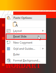 Reset Slide option within the context menu