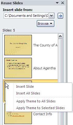 Insert slide(s) options