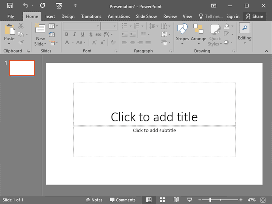 Default PowerPoint interface with no Gridlines visible