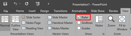 Ruler check-box selected