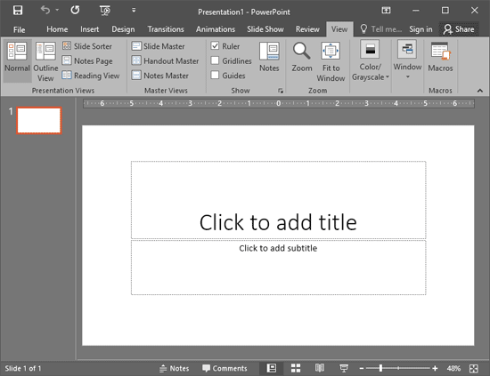 PowerPoint interface with only Horizontal Ruler visible