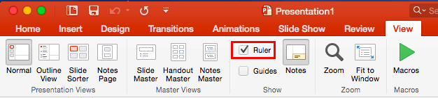 Ruler check-box selected