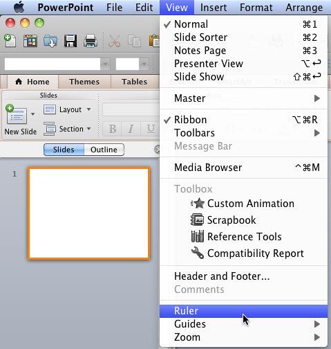 Ruler option selected within View menu Ruler option selected within View menu