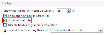 Show vertical ruler check box selected