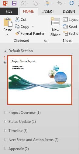 Presentation with sections in Slide pane within Normal view