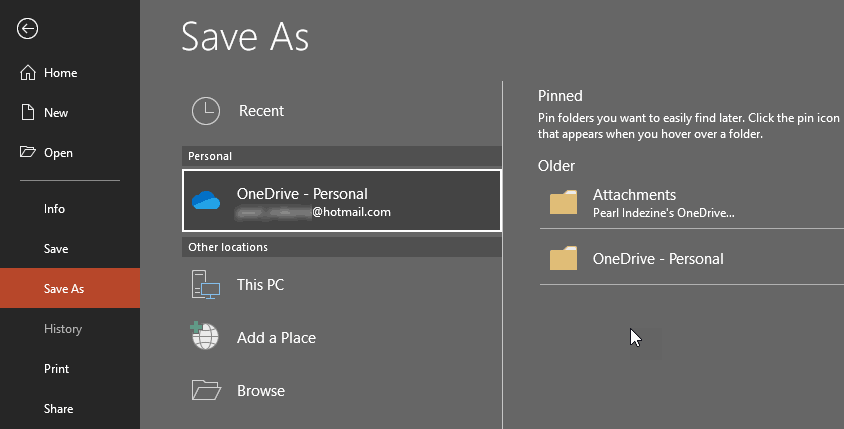 Share options within Backstage view Share options within Backstage view