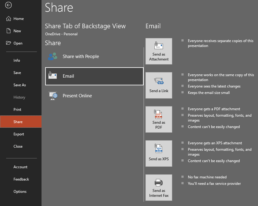 Email sharing options Email sharing options