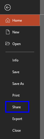 Share options within Backstage view Share options within Backstage view