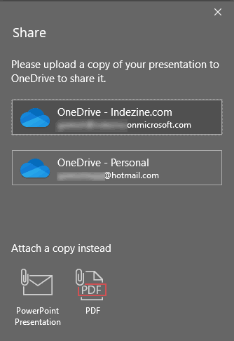 Share options within Backstage view Share options within Backstage view