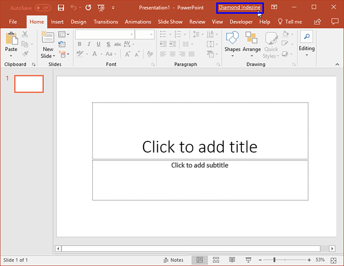 Signed in account within PowerPoint 2016 interface