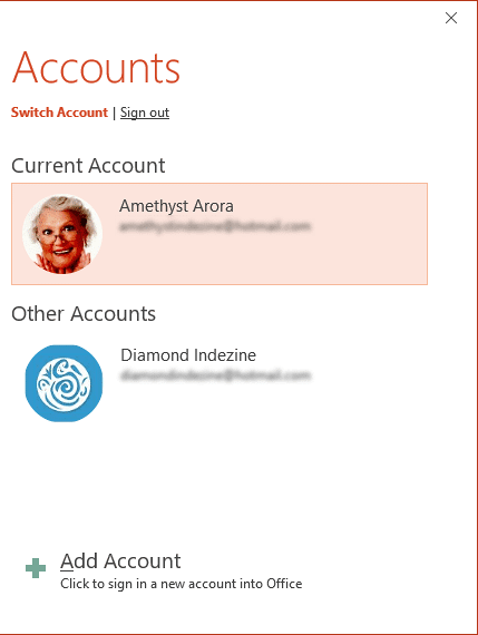 Accounts window