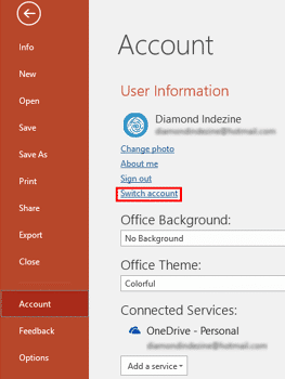 Sign Out and Switch Accounts in PowerPoint 2016 for Windows