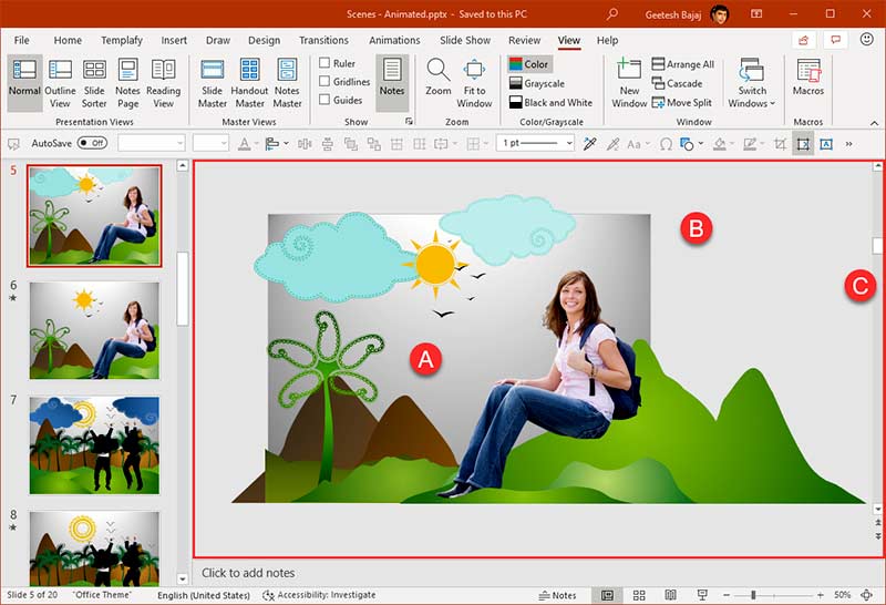 Slide area within PowerPoint 365 interface for Windows